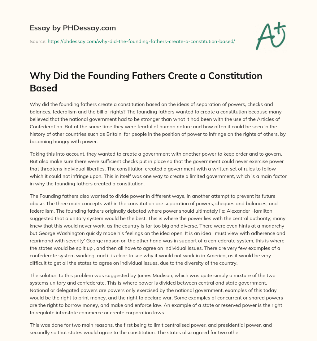Why Did the Founding Fathers Create a Constitution Based