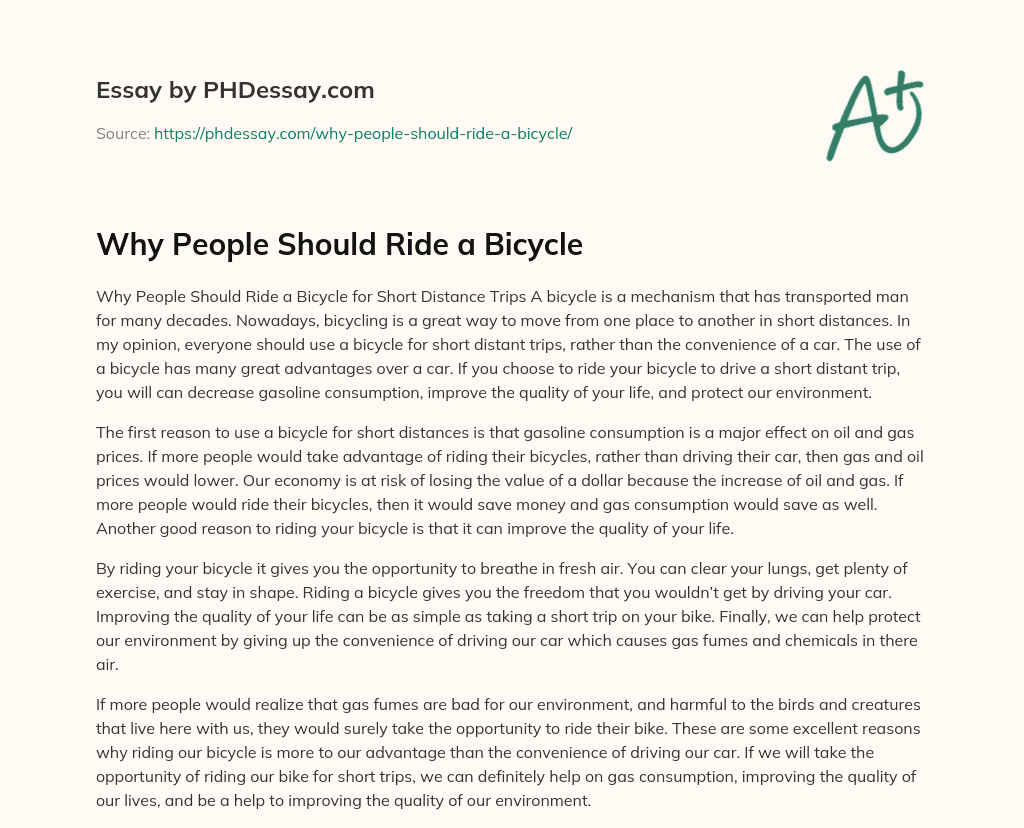 Why People Should Ride a Bicycle (400 Words)