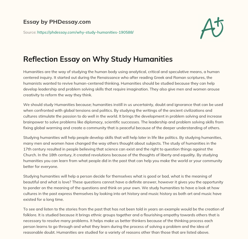 Reflection Essay on Why Study Humanities (400 Words)