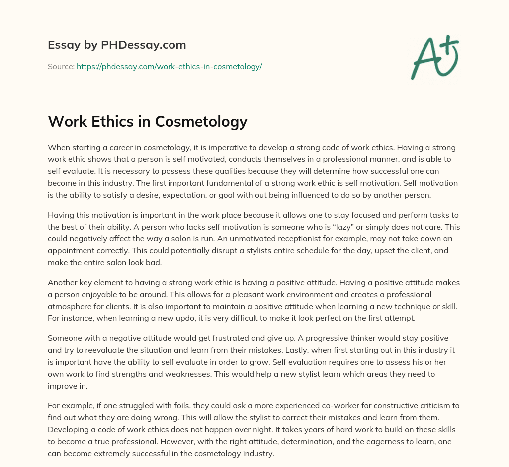 Work Ethics in Cosmetology (400 Words)