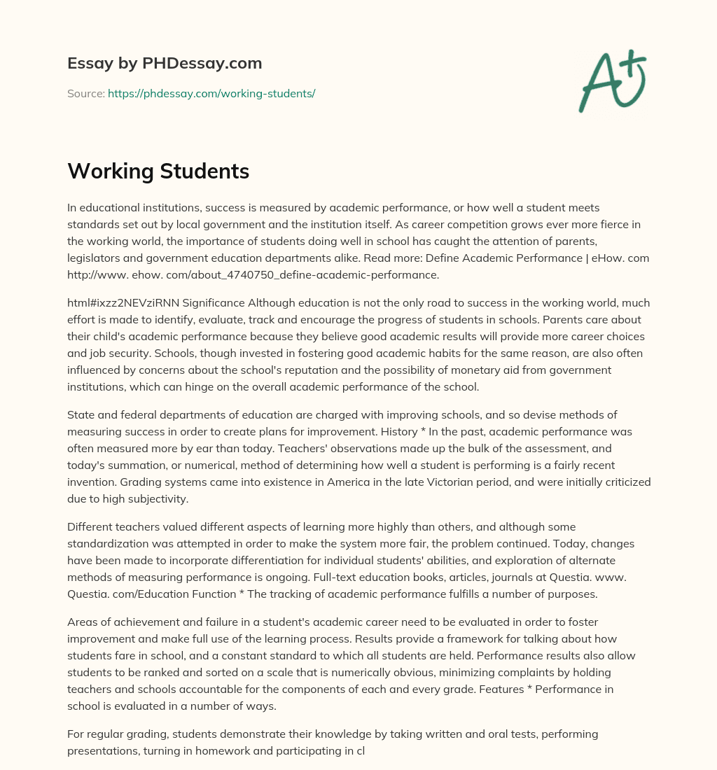 Working Students Essay Example