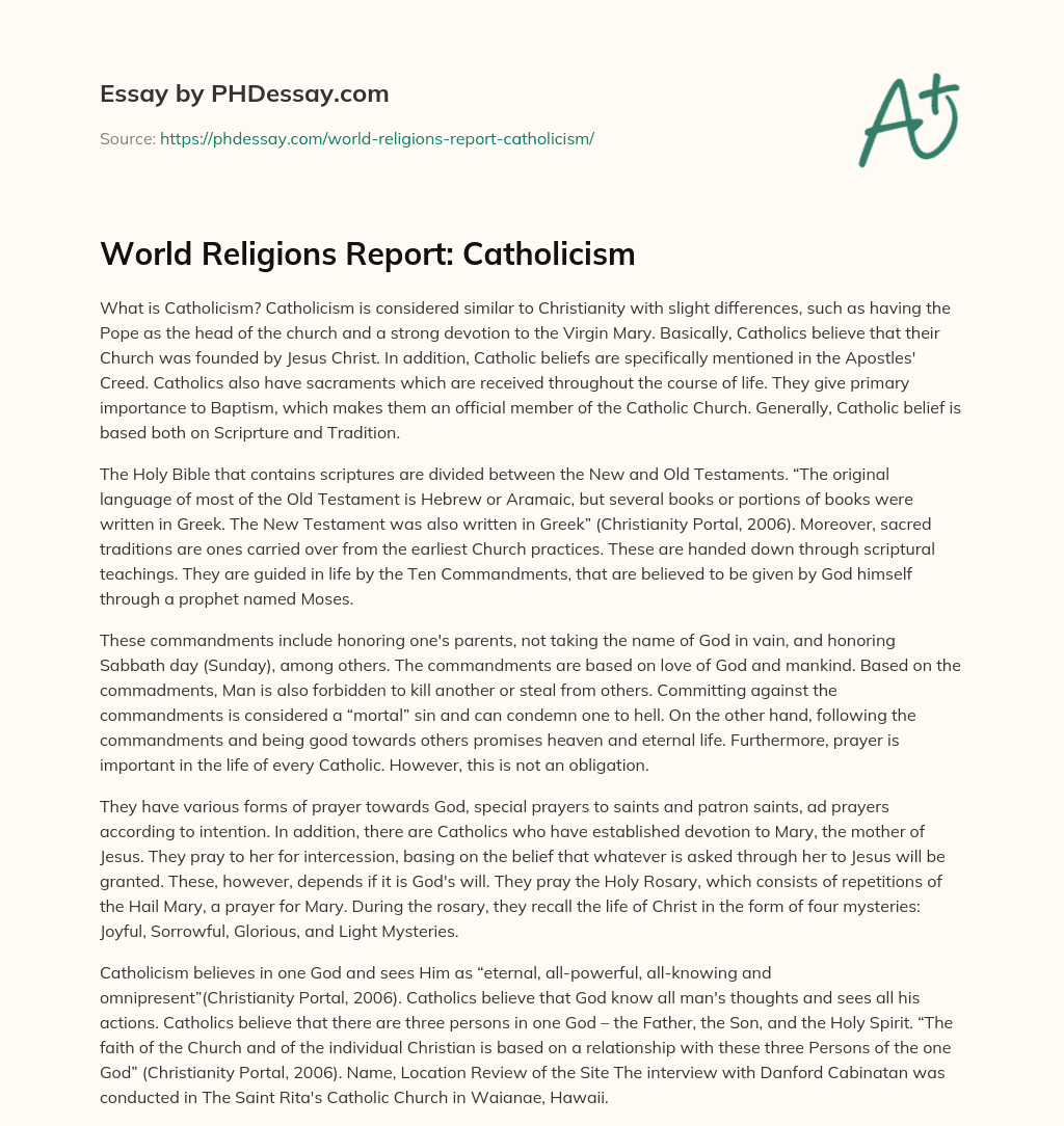 World Religions Report Catholicism