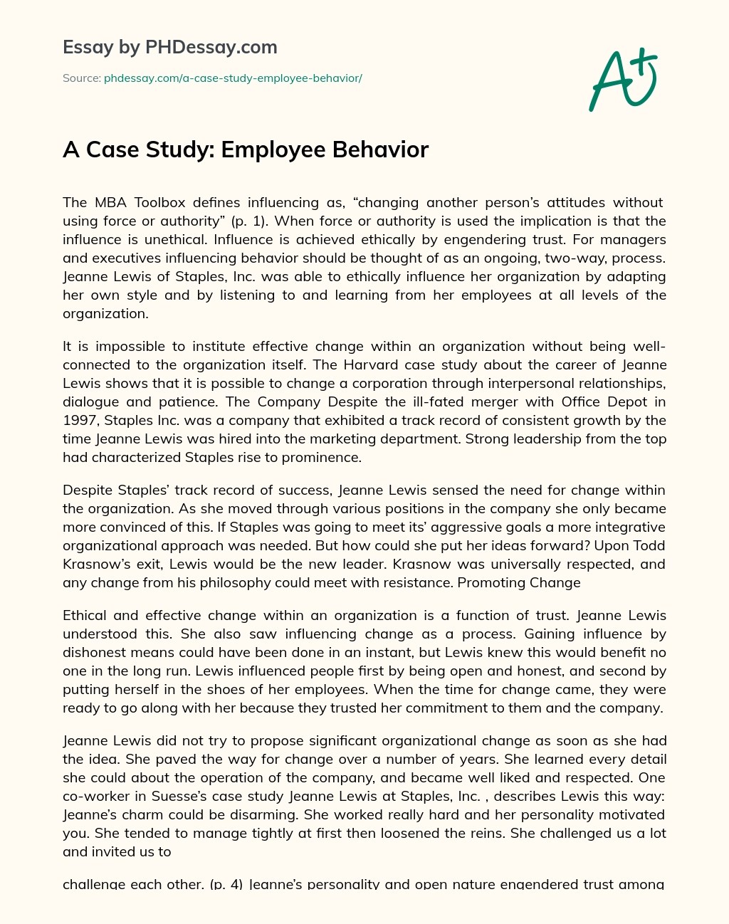 A Case Study Employee Behavior