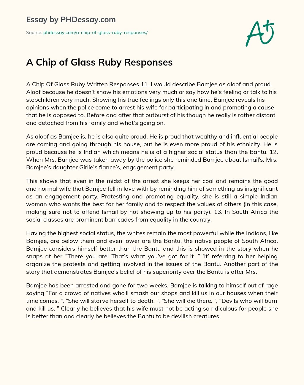 A Chip Of Glass Ruby Responses Summary And Analysis Essay (400 Words