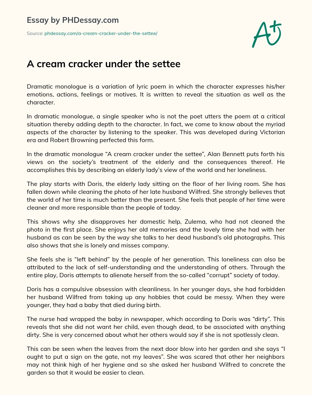 A Cream Cracker Under The Settee Analysis Example