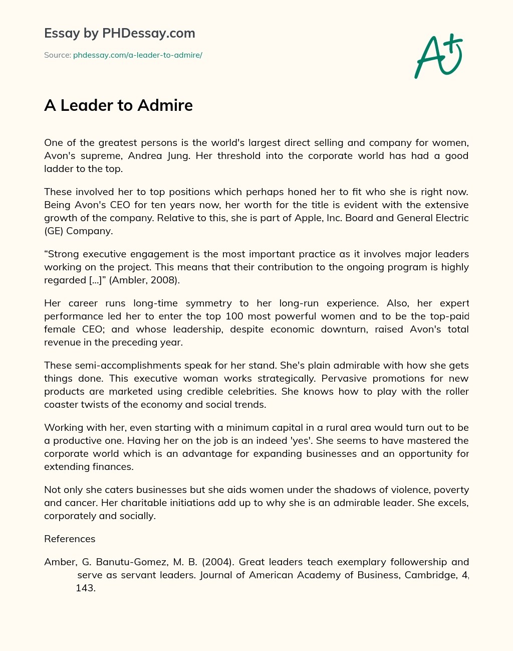 A Leader To Admire Essay Example (300 Words)