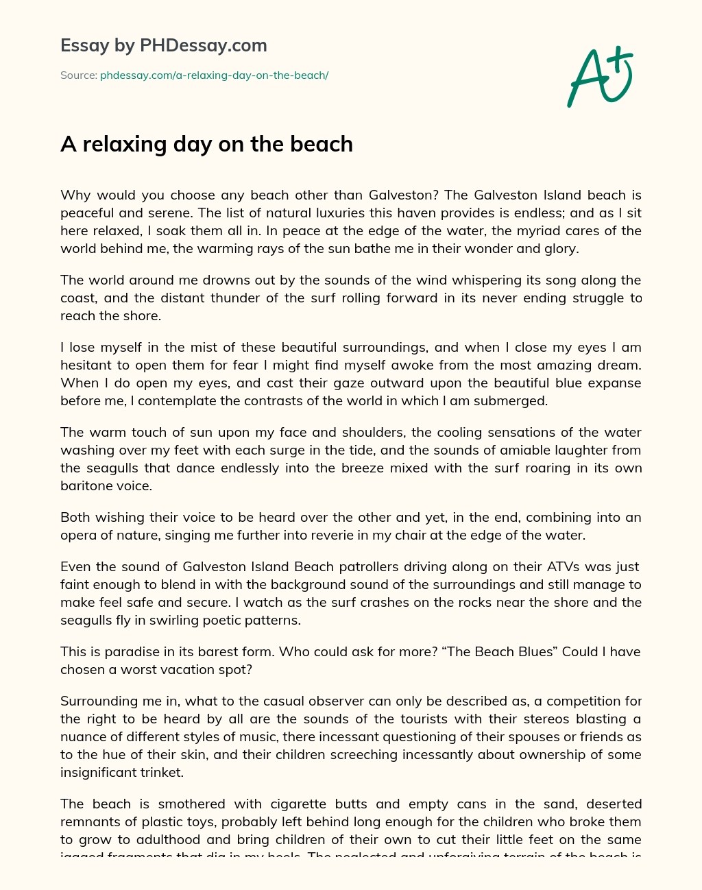 A Relaxing Day On The Beach Narrative Essay Example