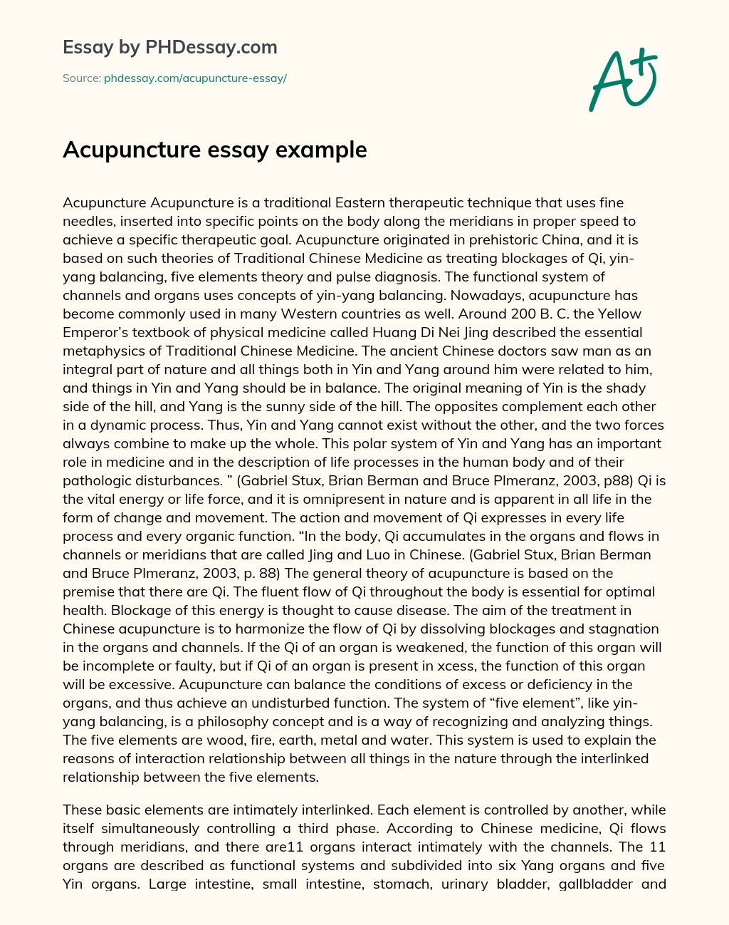 Acupuncture essay example