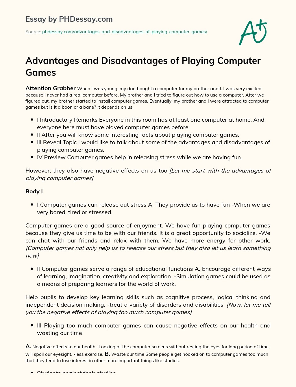 Advantages And Disadvantages Of Playing Computer Games Informative