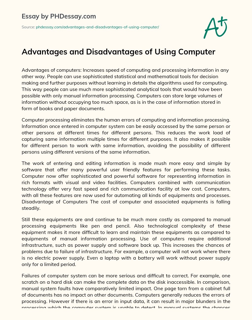 Advantages And Disadvantages Essay Examples Telegraph