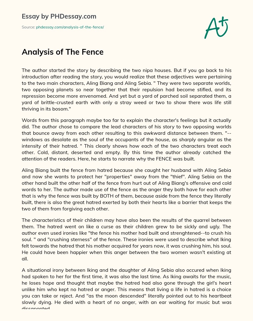 Analysis Of The Fence Essay Example