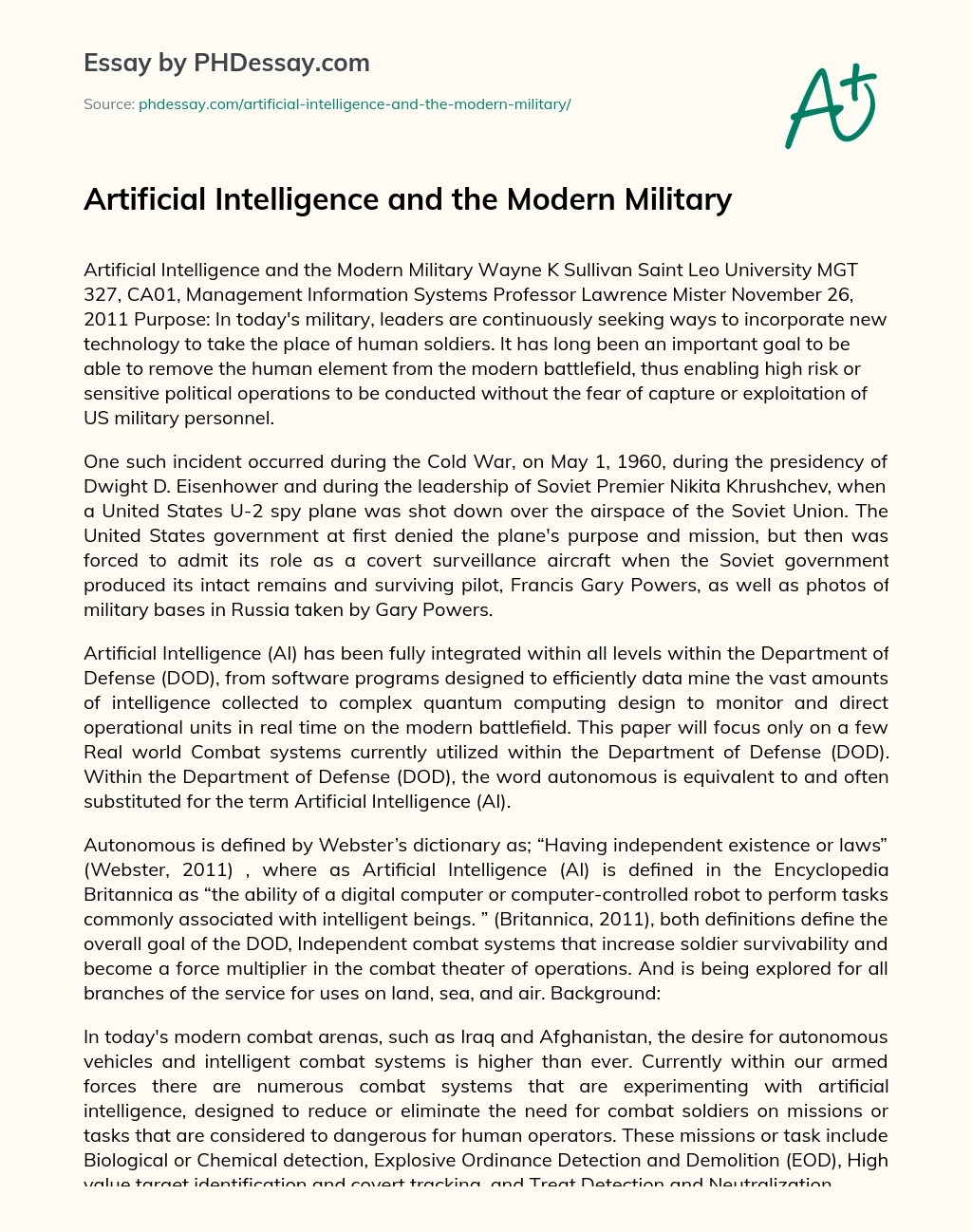 Artificial Intelligence Essay Telegraph