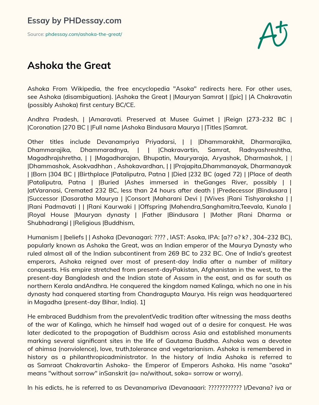 Ashoka The Great Definition Essay Sample