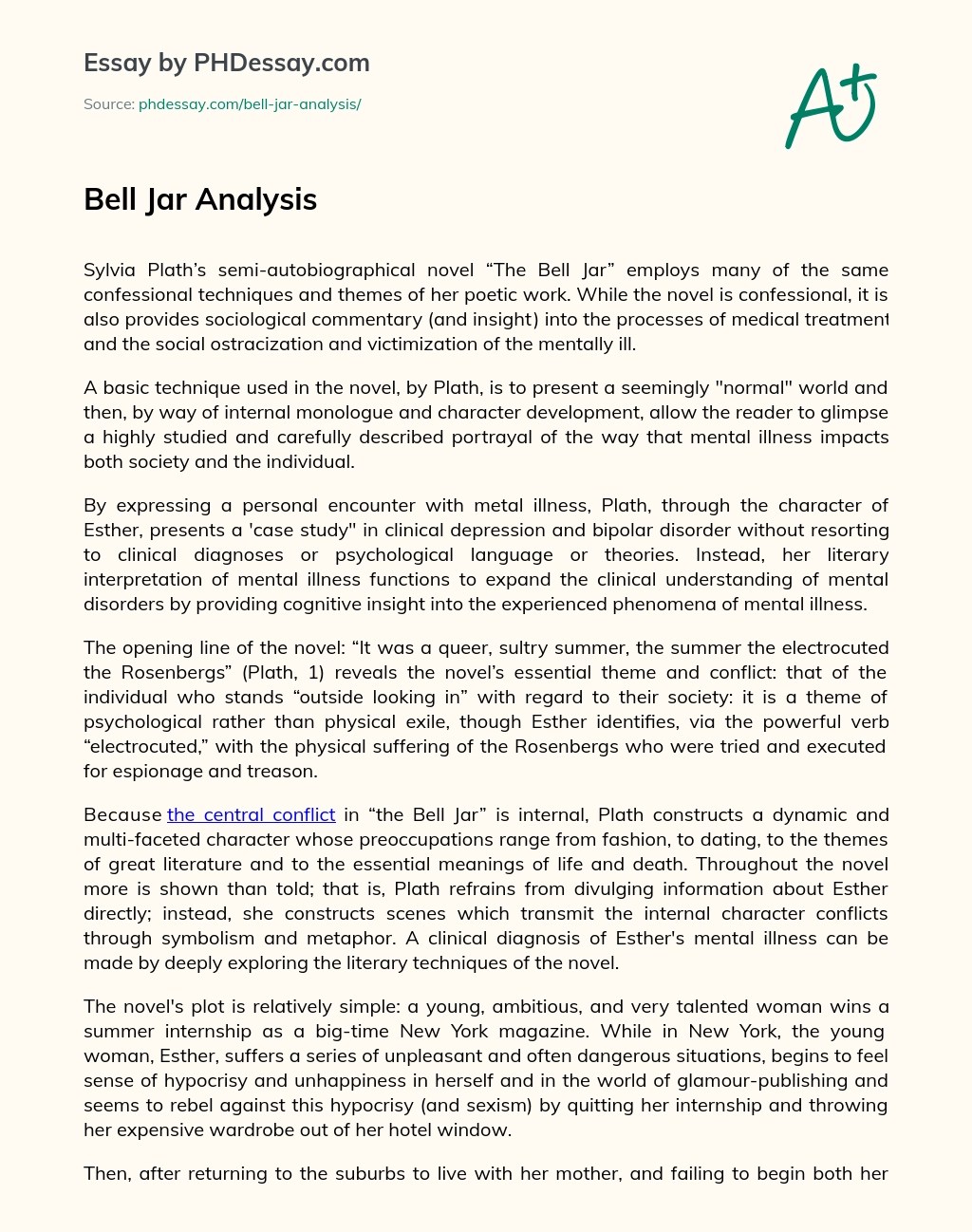 Bell Jar Analysis Essay Paper Example