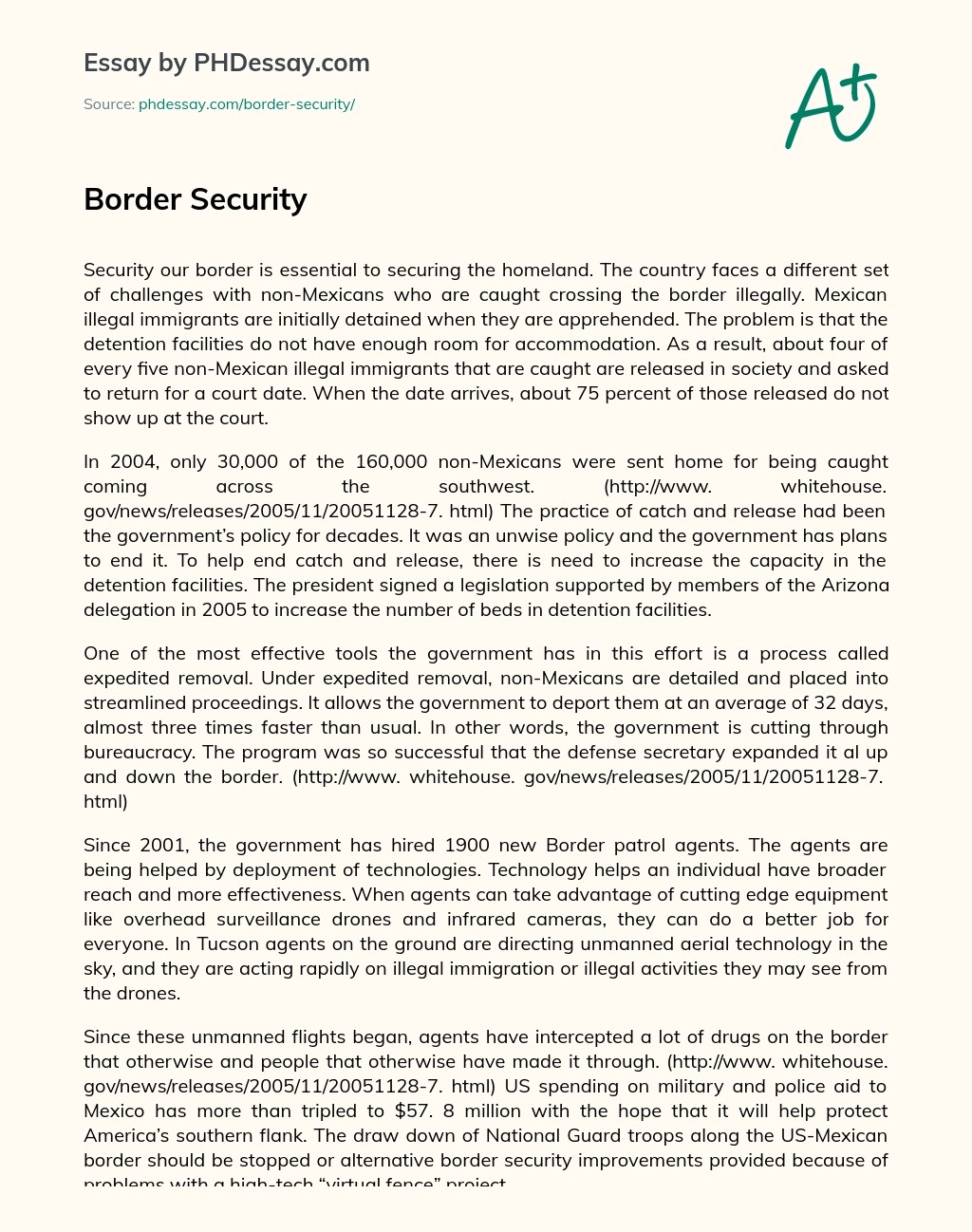 Border Security Essay Example