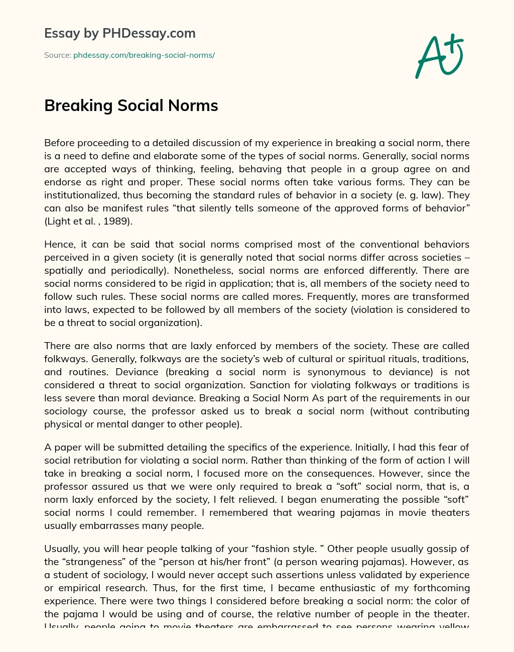 Breaking Social Norms Essay Example