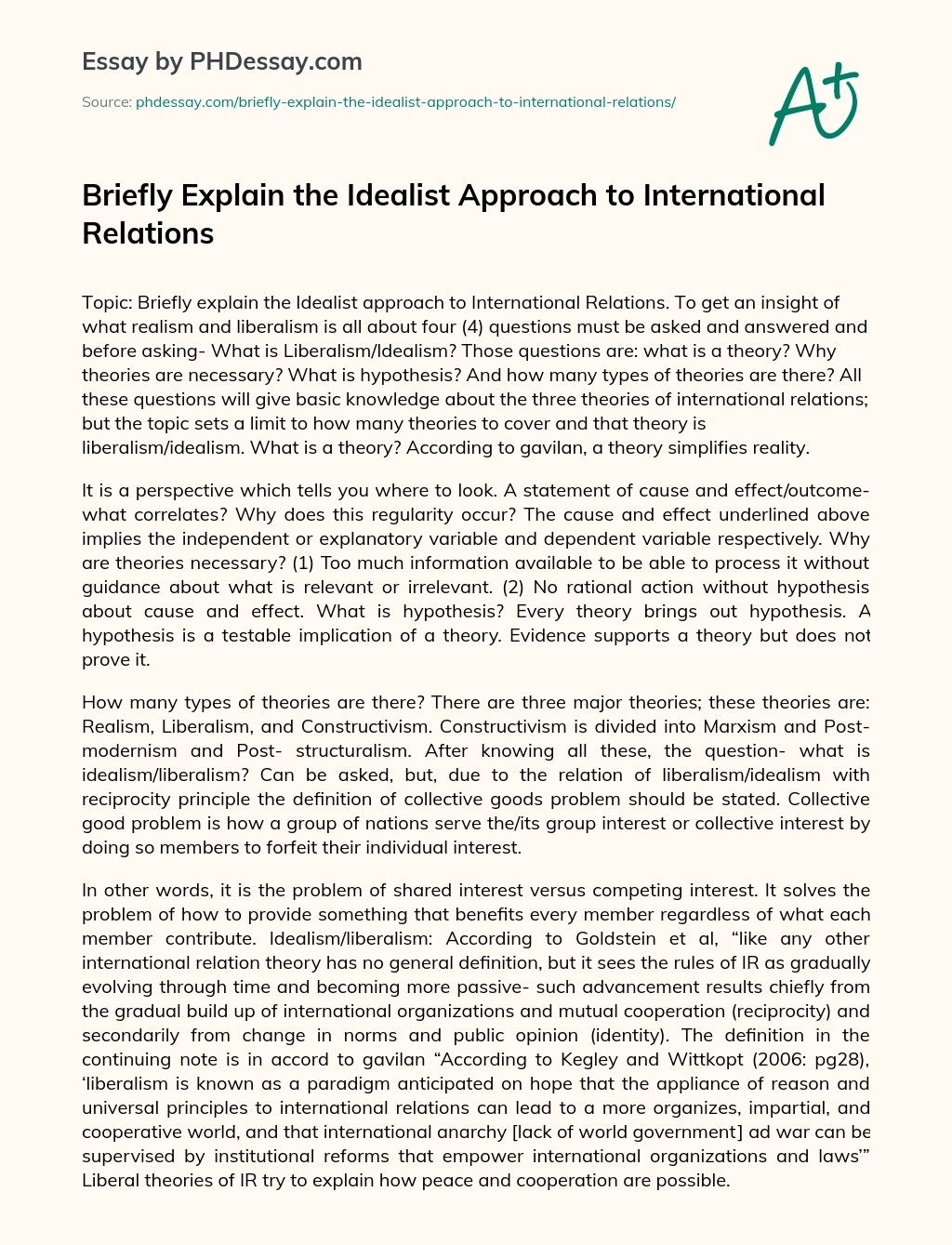 Briefly Explain The Idealist Approach To International Relations