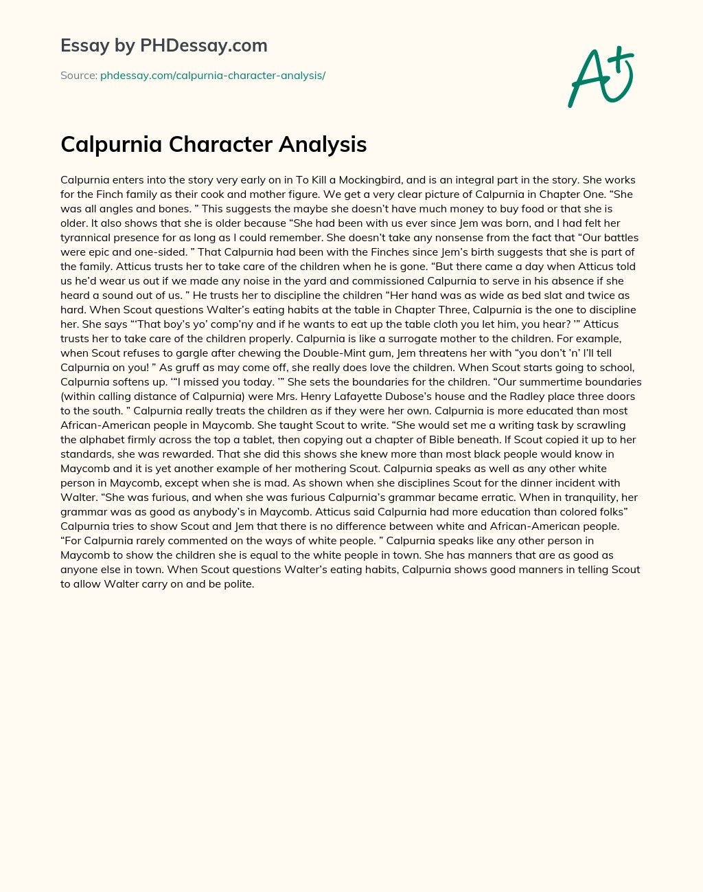 Calpurnia Character Analysis Essay Example (600 Words)