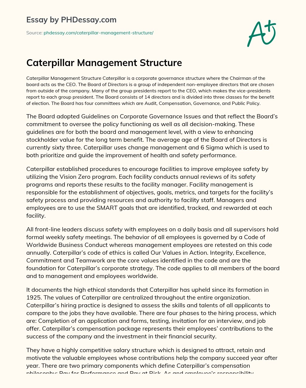 Caterpillar Management Structure Essay Example (500 Words)