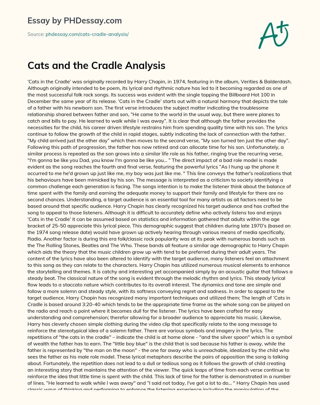 Cats And The Cradle Analysis Essay Example