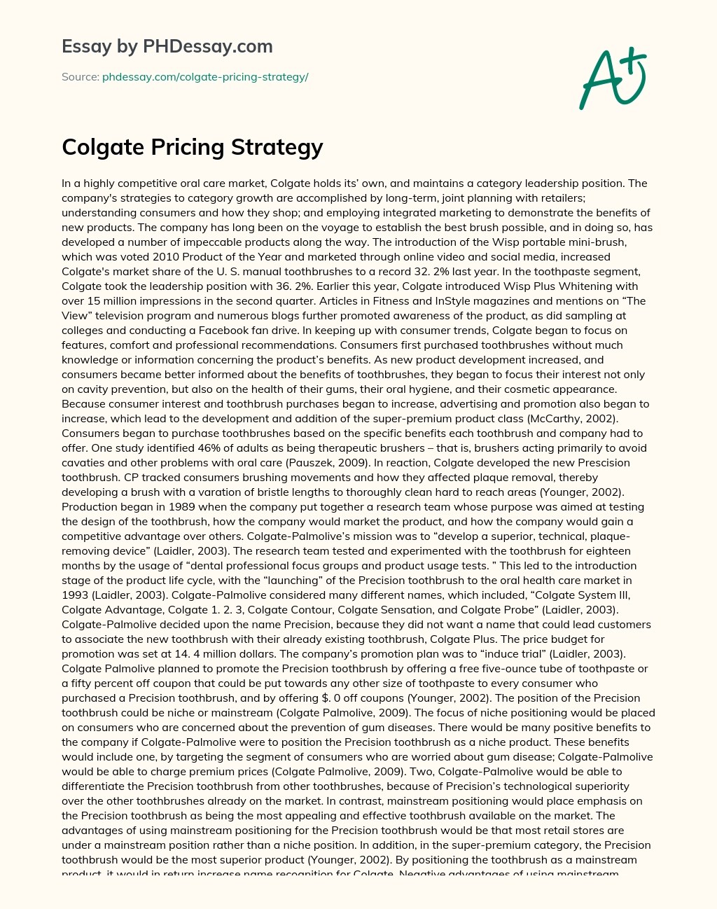 Colgate Pricing Strategy Essay Example