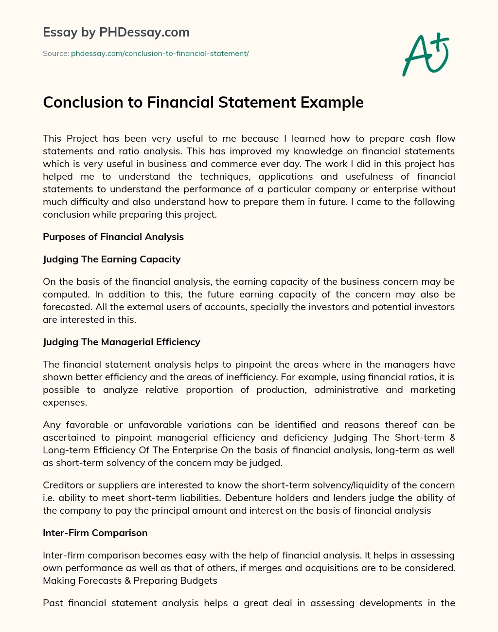 Conclusion To Financial Statement Example Analysis And Report Essay