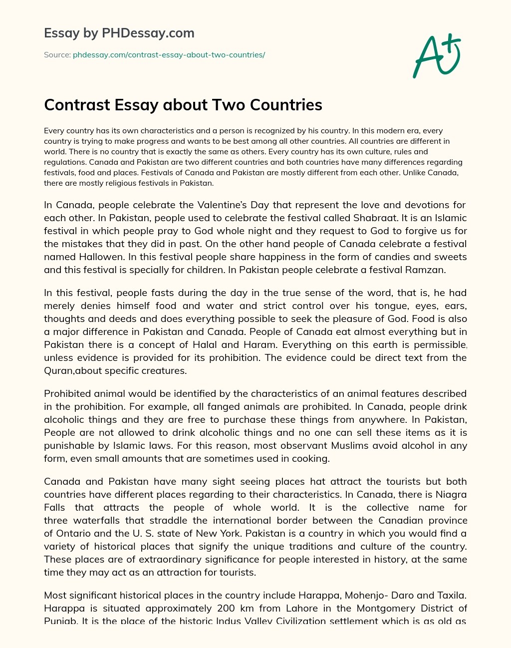 Contrast Essay About Two Countries Compare And Contrast Example (600 Words)