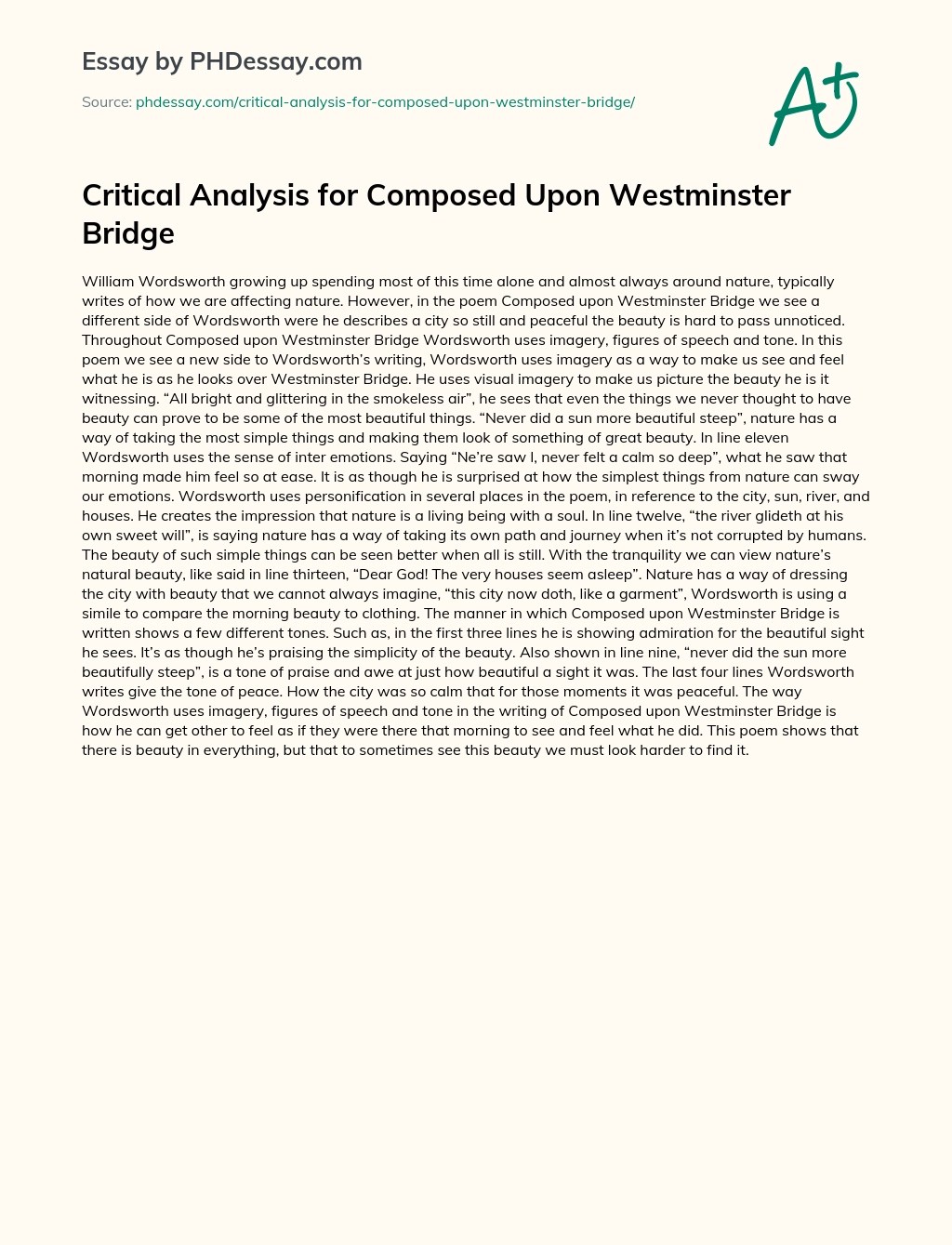 Critical Analysis For Composed Upon Westminster Bridge Speech Example(09)