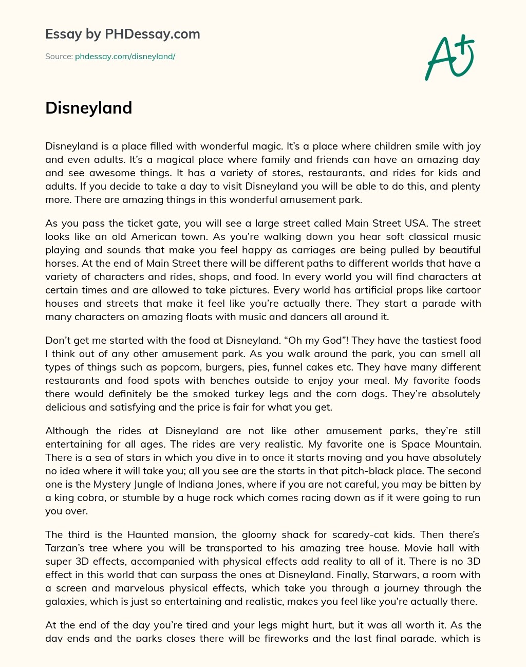 Disneyland Descriptive Essay Example (600 Words)