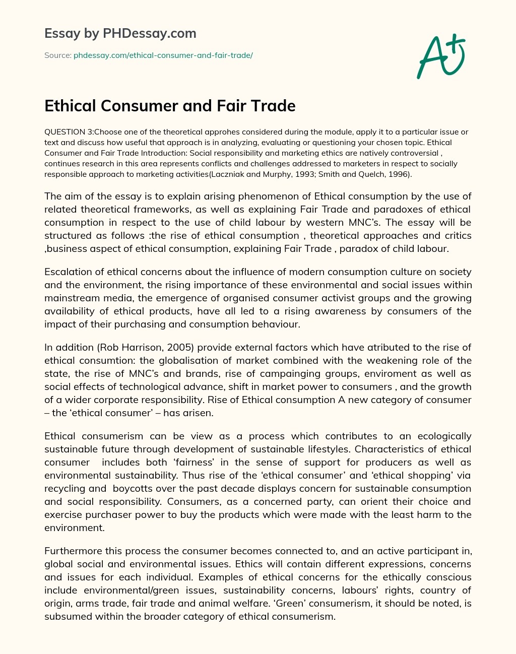 Ethical Consumer And Fair Trade Essay Example