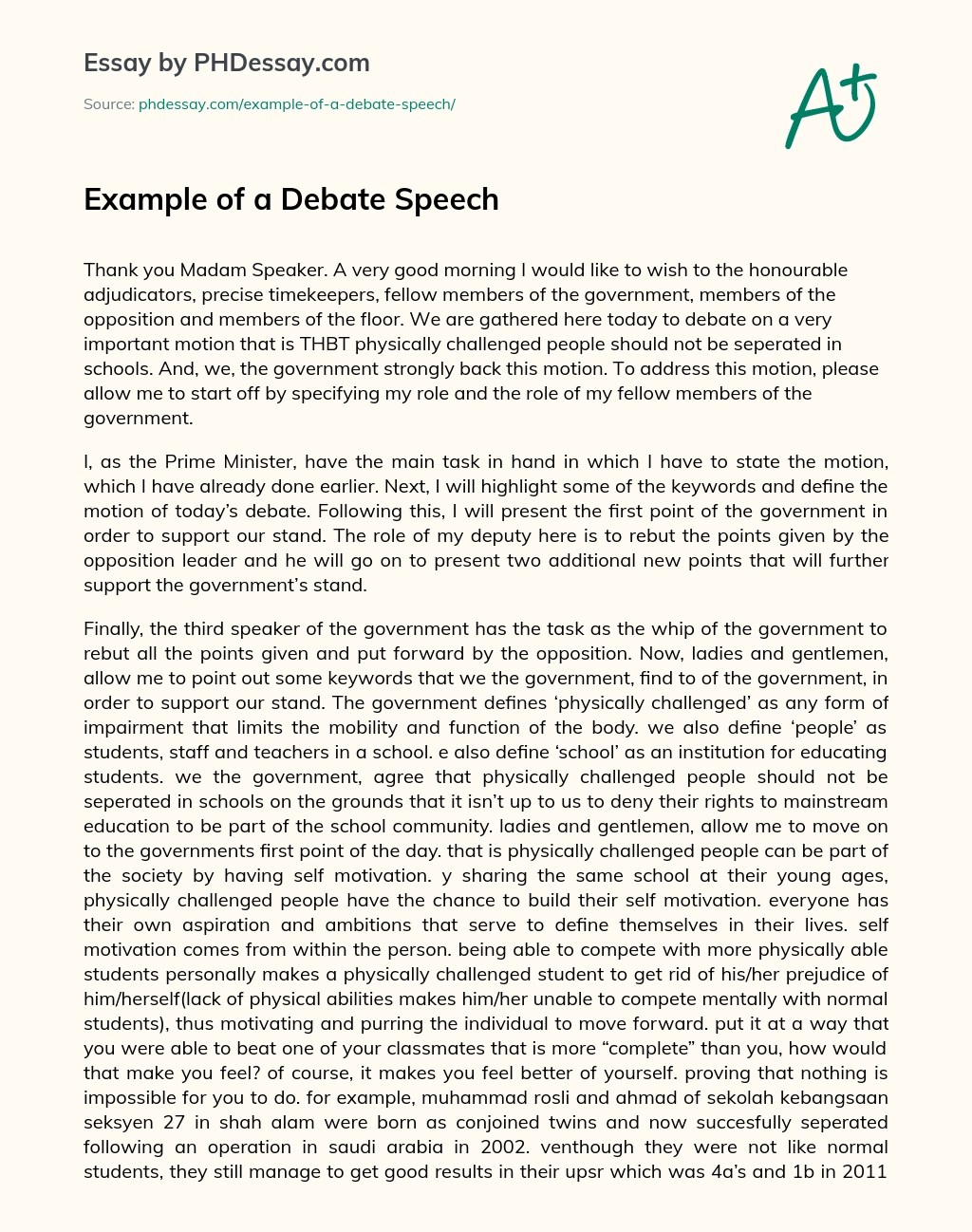 Example Of A Debate Speech Report And Proposal Example