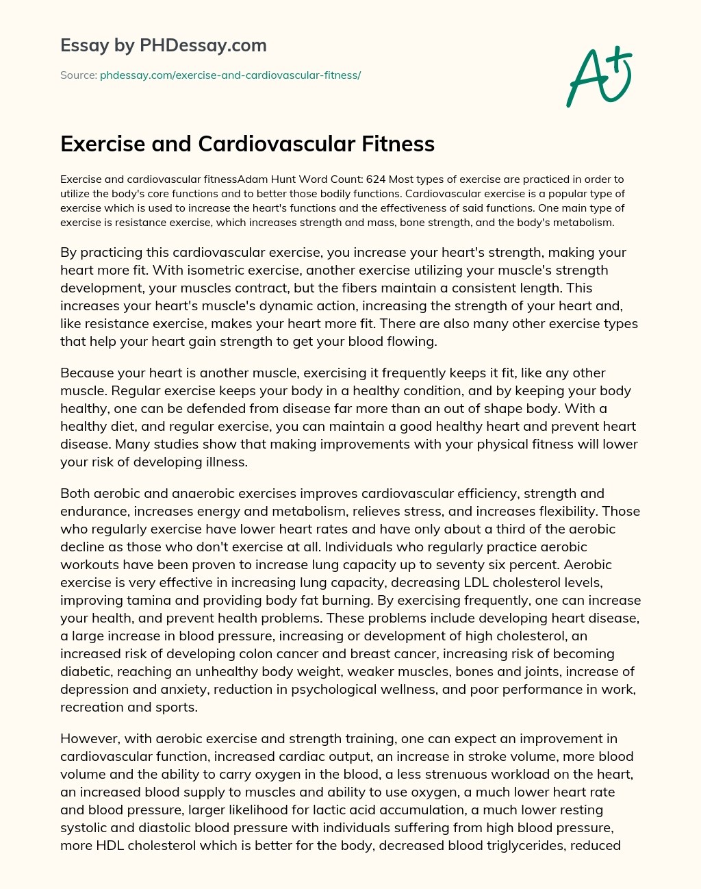 Exercise And Cardiovascular Fitness Essay Example (600 Words