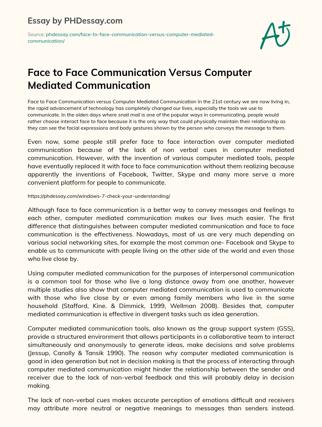 Face To Face Communication Versus Computer Mediated Communication Personal And Argumentative