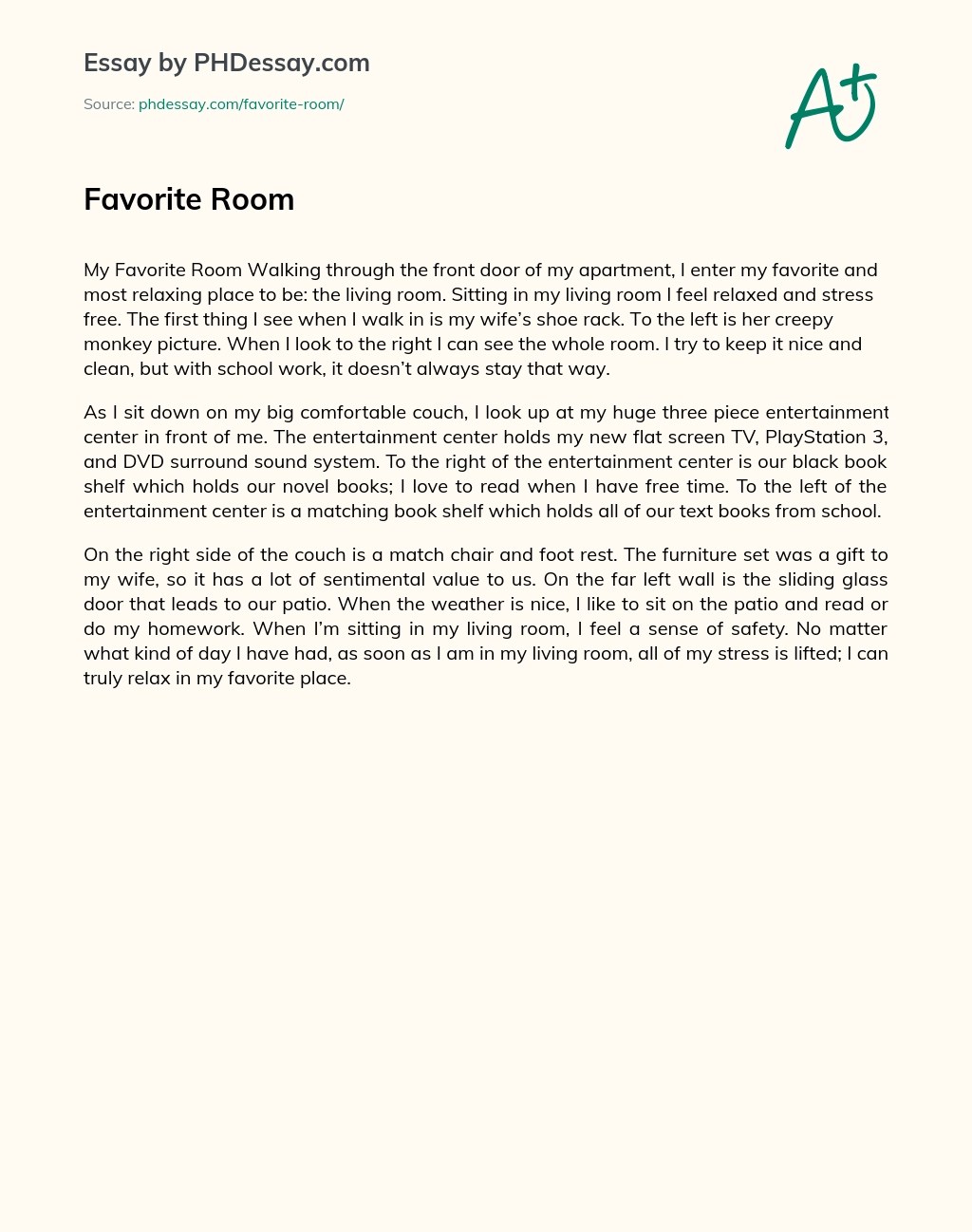 Favorite Room Descriptive Essay Example (300 Words)