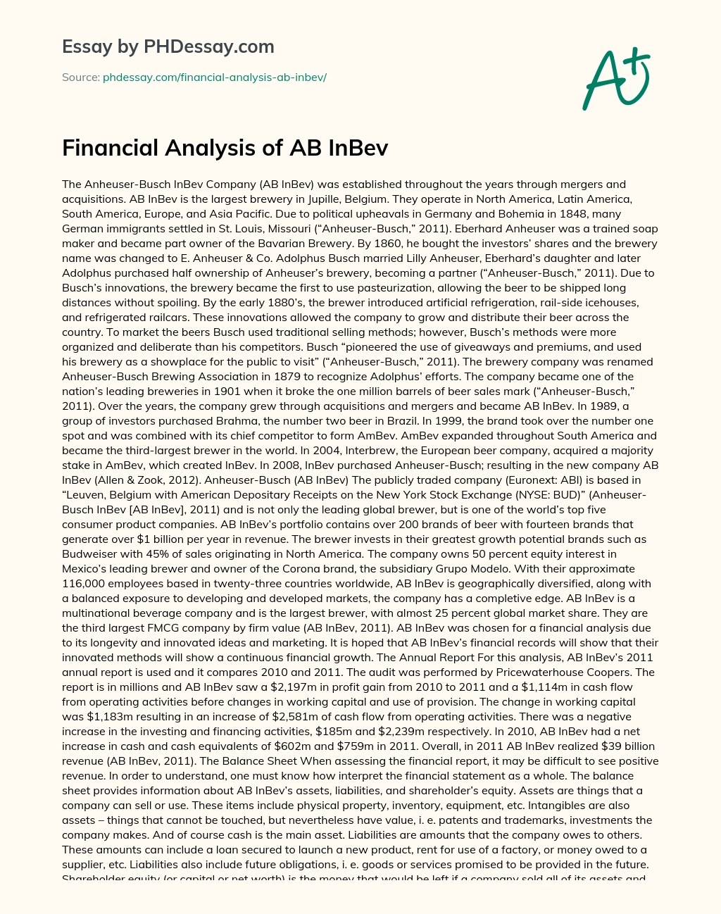 Financial Analysis of The AnheuserBusch InBev Company