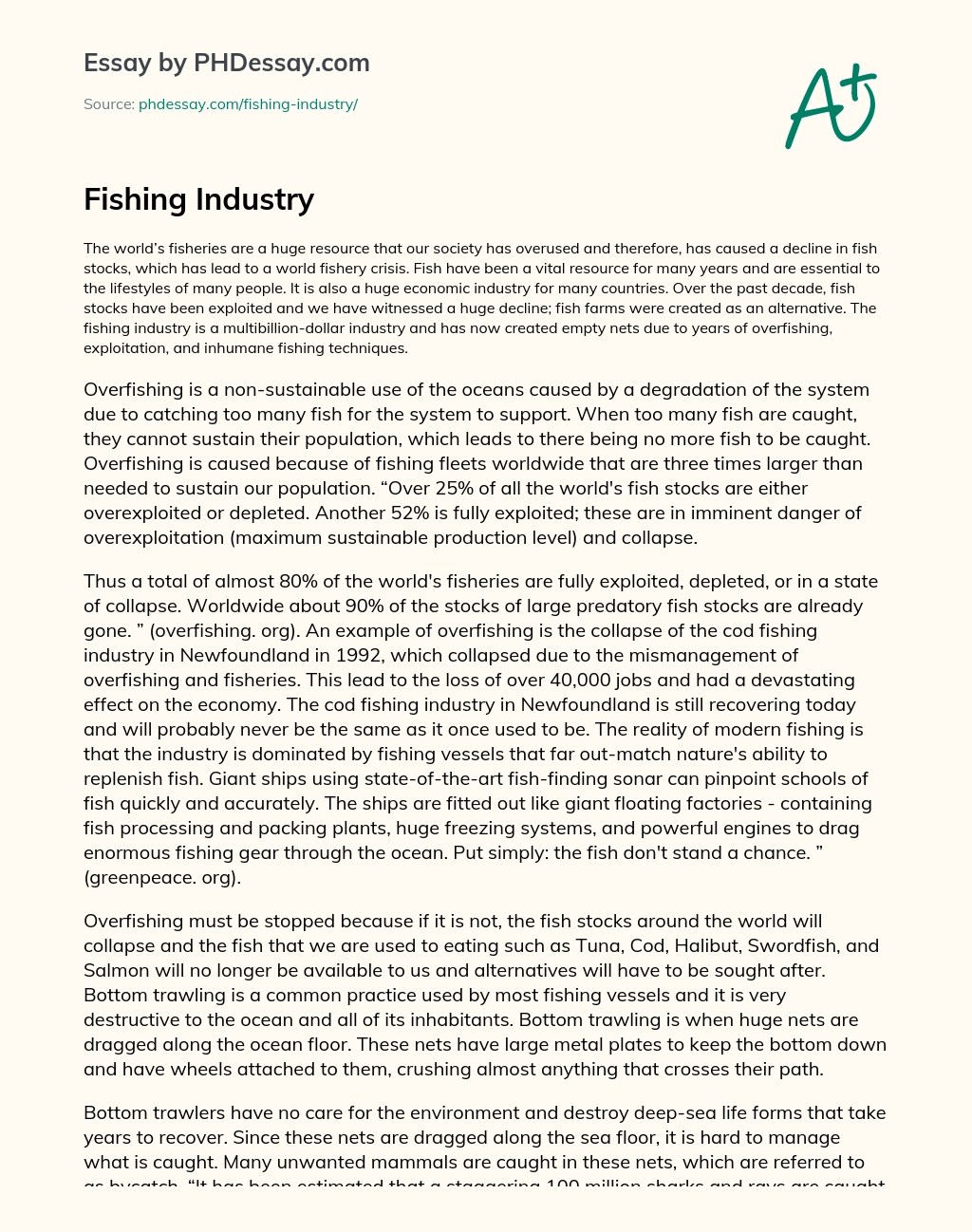 Fishing Industry Descriptive And Process Essay Example