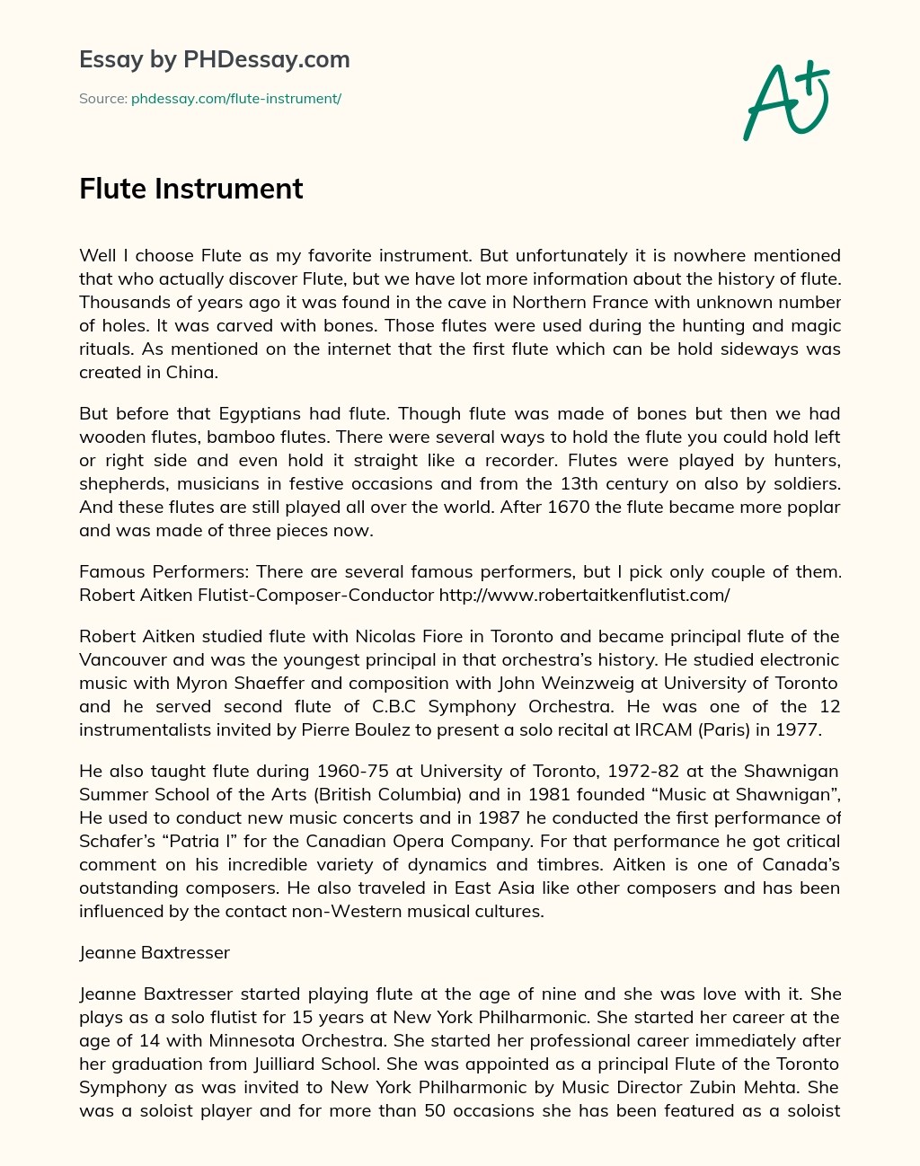Flute Instrument Essay Example