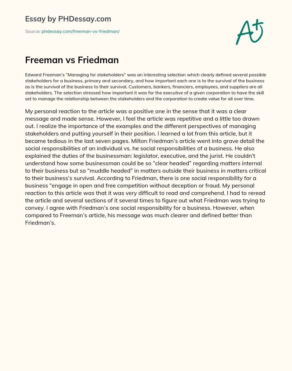 Freeman vs Friedman (300 Words)