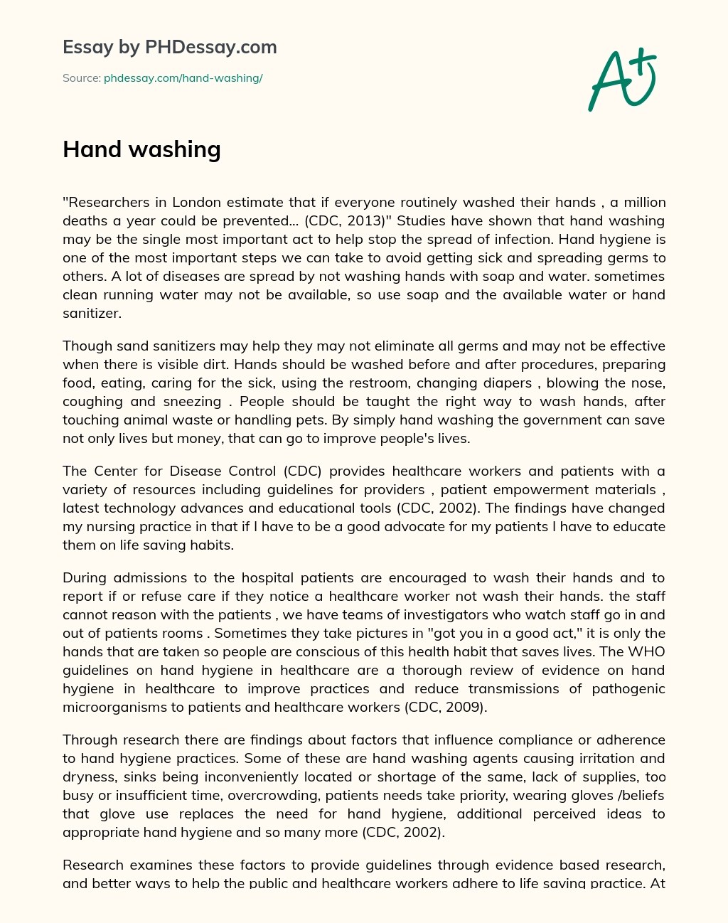 Hand Washing Argumentative And Assignment Essay (500 Words)