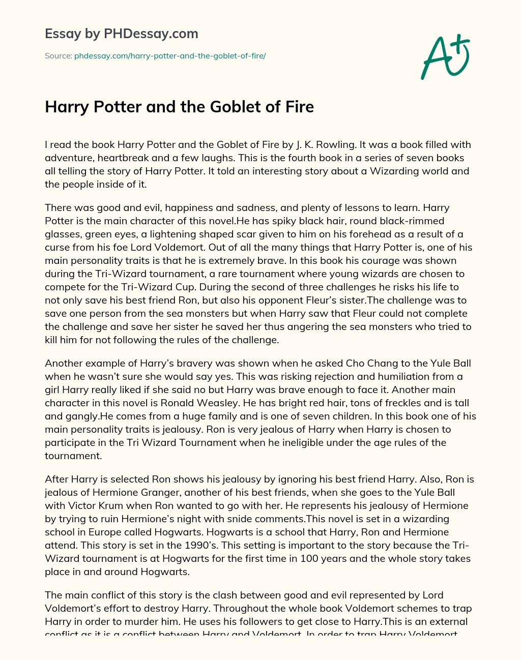 Harry Potter And The Goblet Of Fire Summary And Thesis Essay
