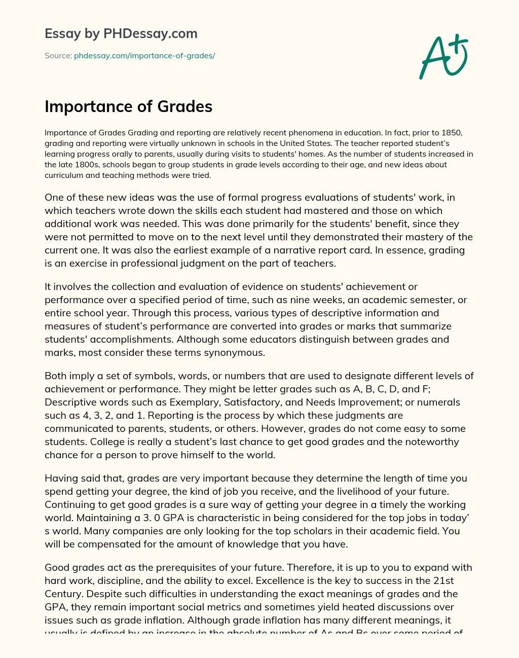 Importance Of Grades Essay Example