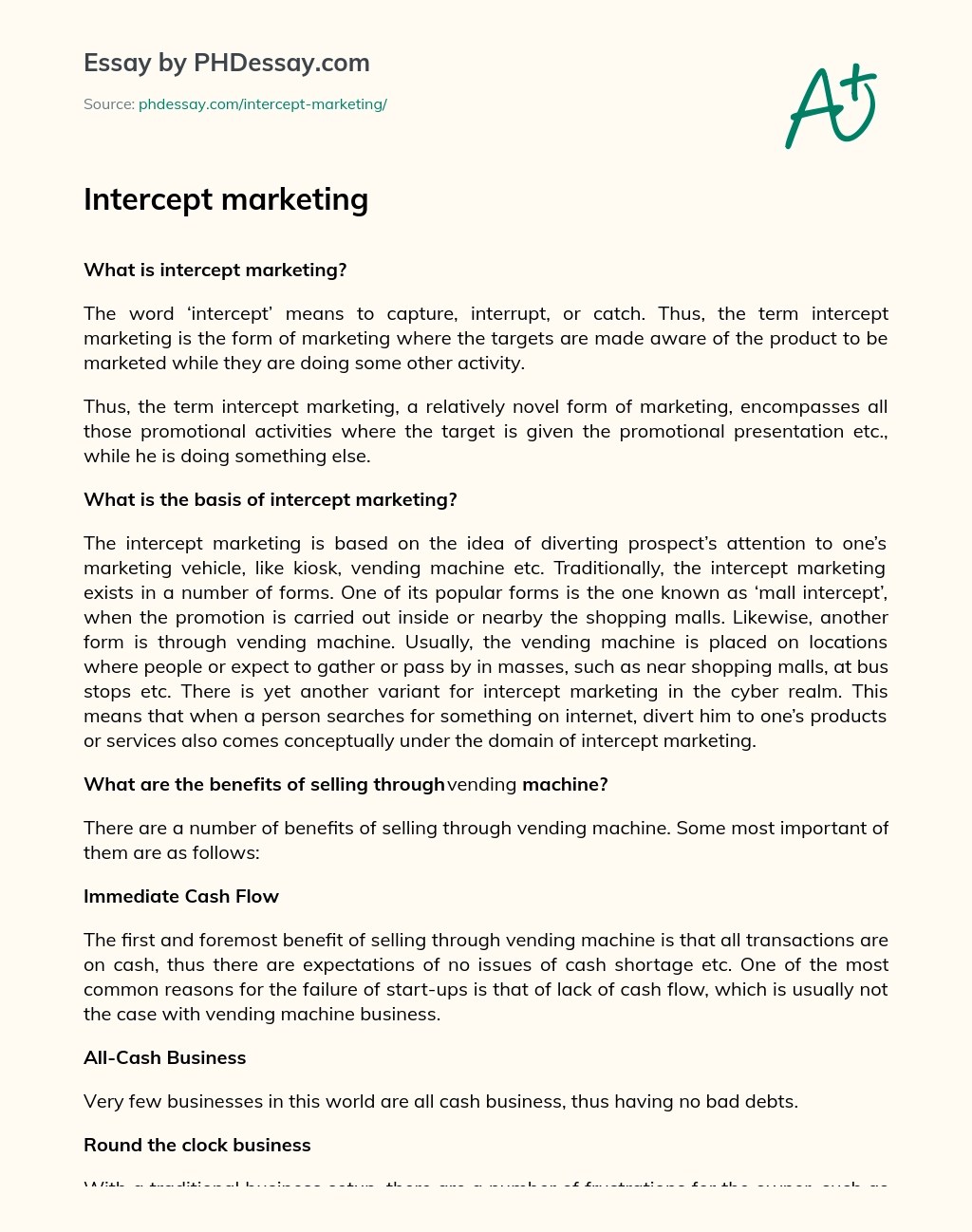 Intercept Marketing And Vending Machines Definition Example