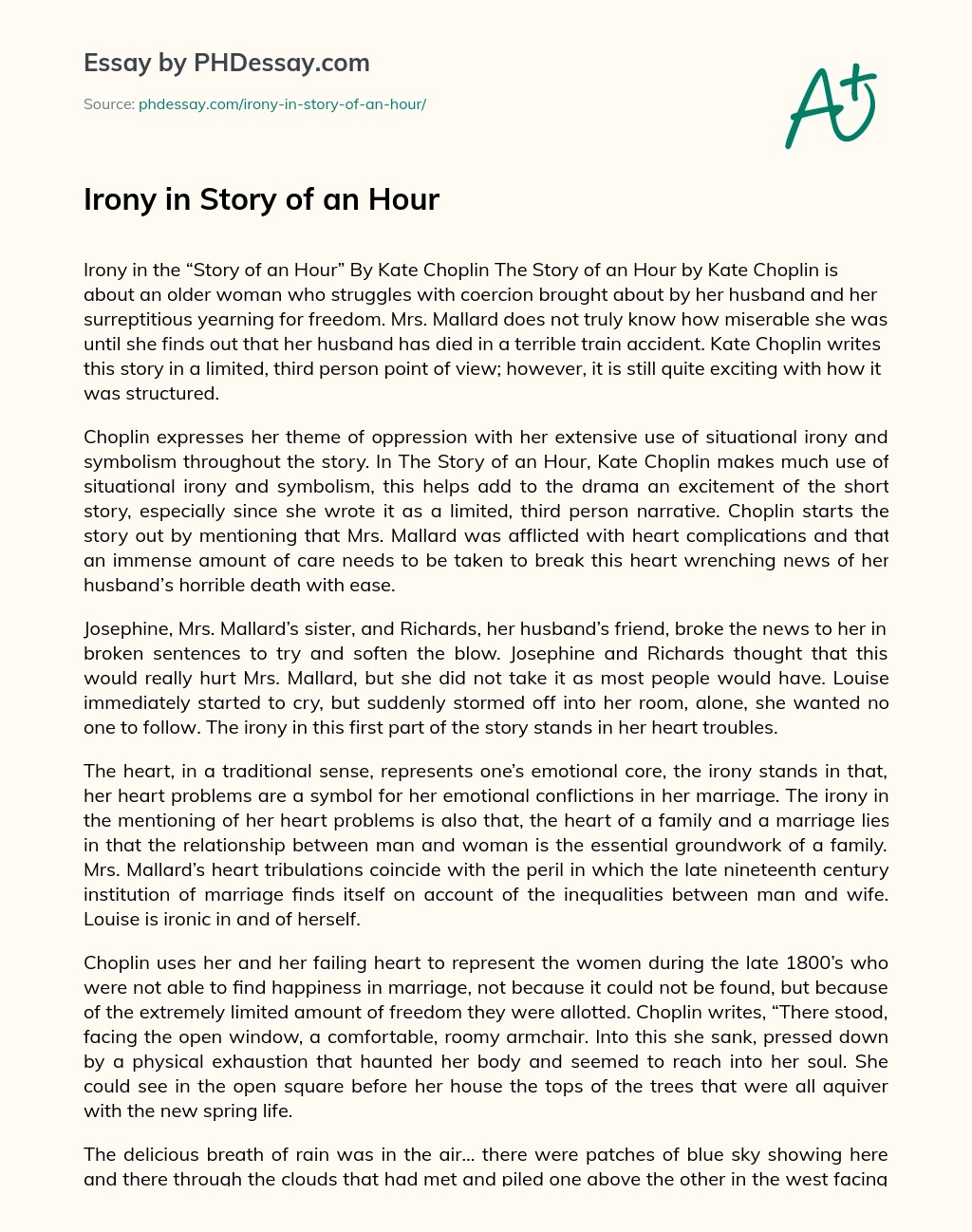 ⭐ A story of an hour essay. The Story Of An Hour Summary And Analysis
