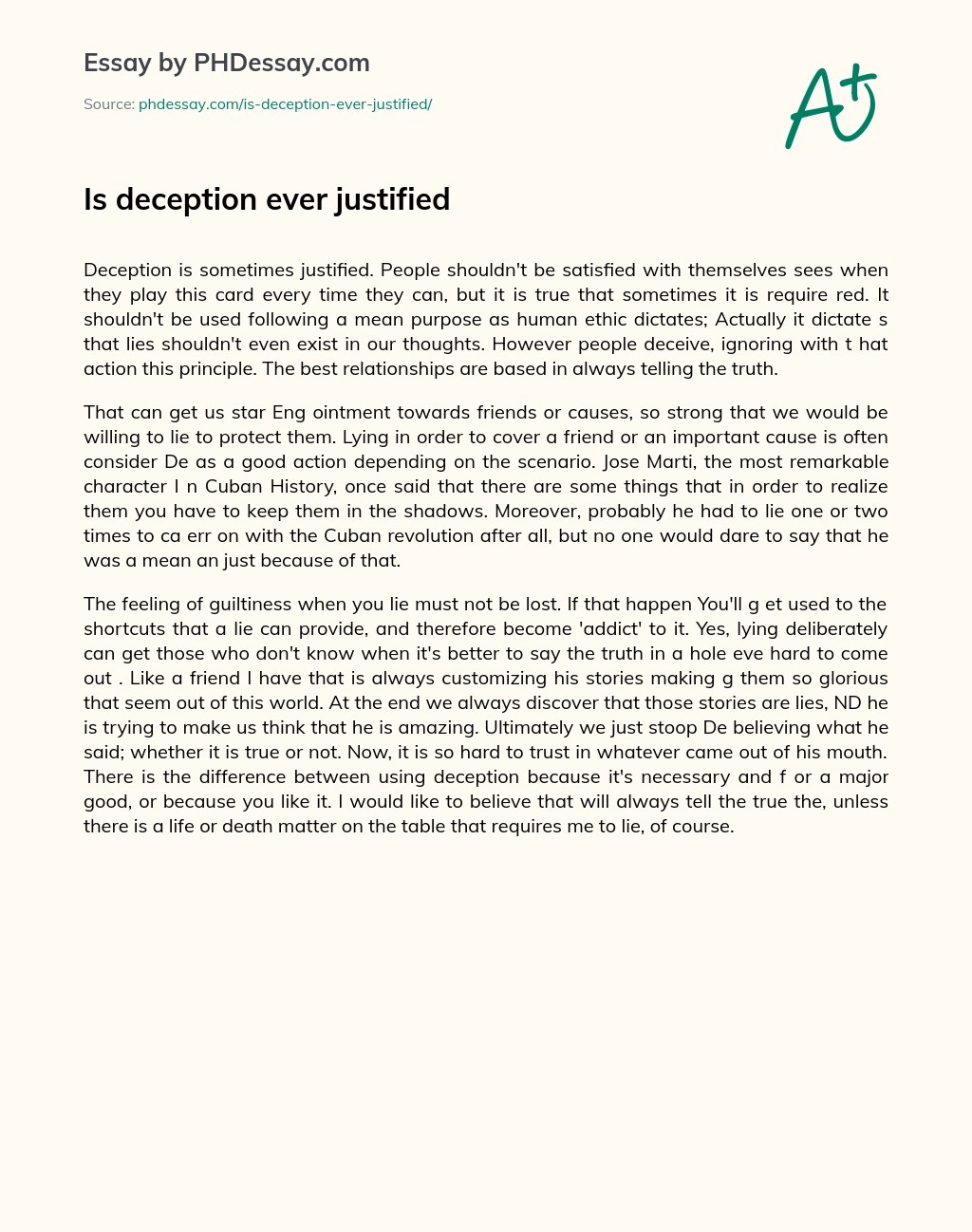 Is Deception Ever Justified Essay Example (400 Words)