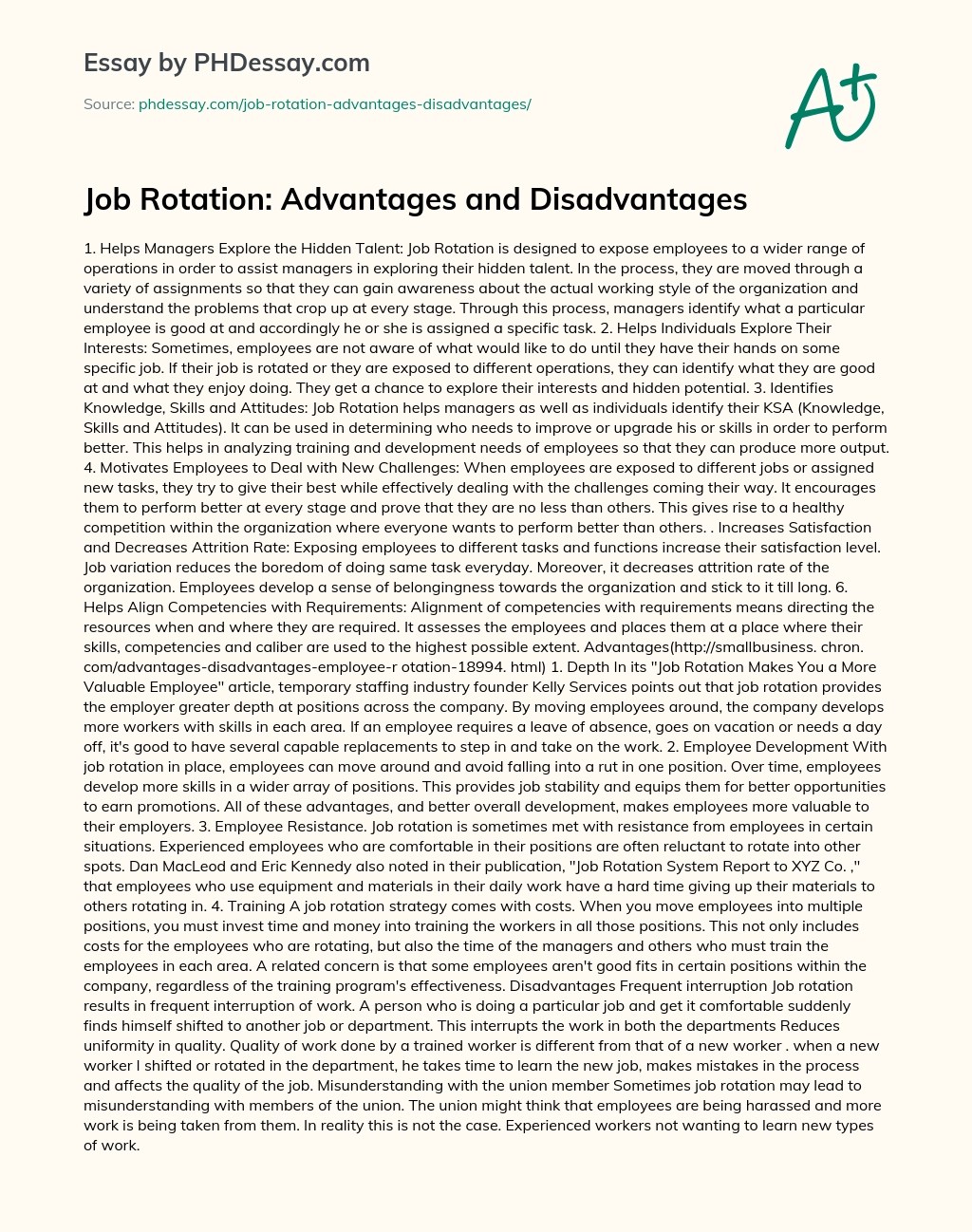Job Rotation Advantages And Disadvantages Essay Example