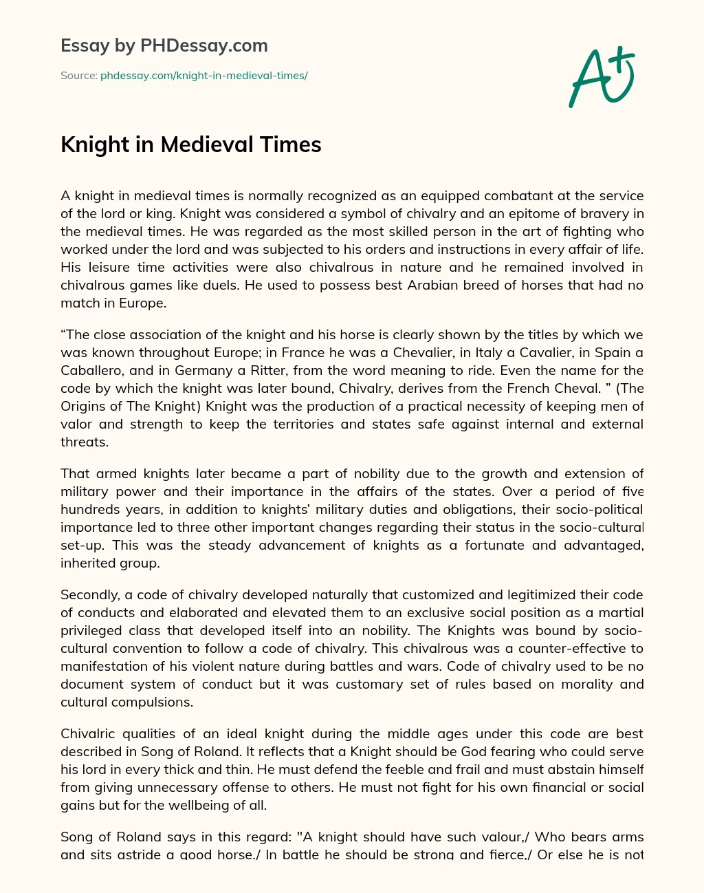 Knight In Medieval Times Essay Example