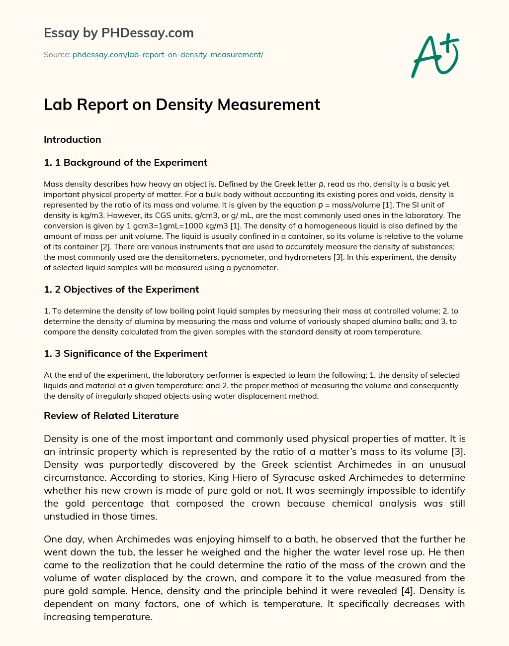 Lab Report On Density Measurement Example