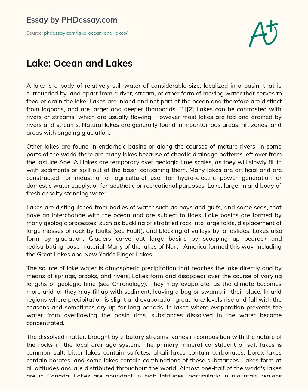 Lake Ocean And Lakes Essay Example