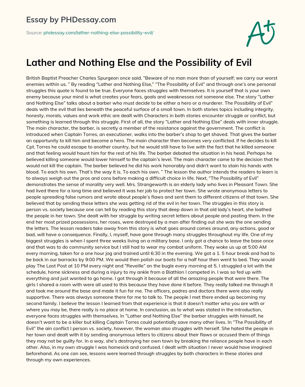 Lather And Nothing Else And The Possibility Of Evil Summary And Analysis Essay