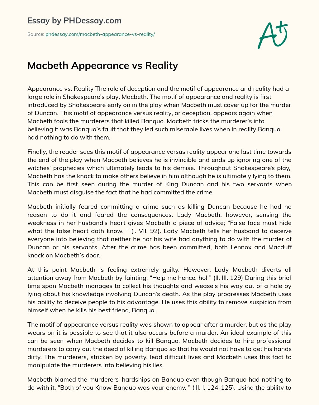 Macbeth Appearance Vs Reality Phdessay Com